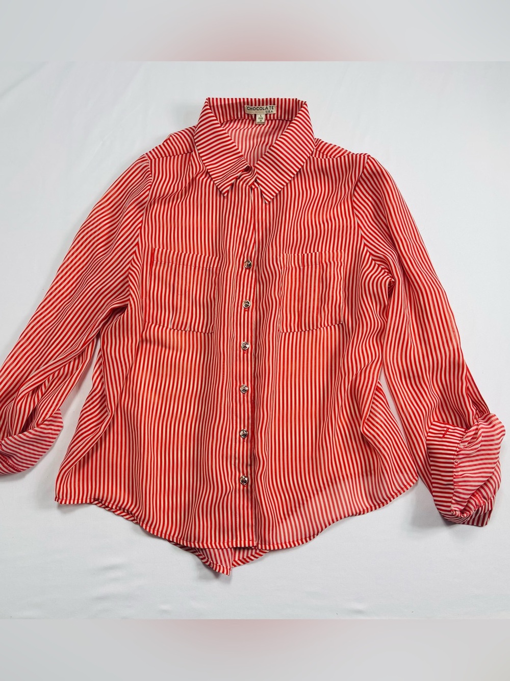 Chocolate Red & White Vertical Stripe Button-Down Shirt W615